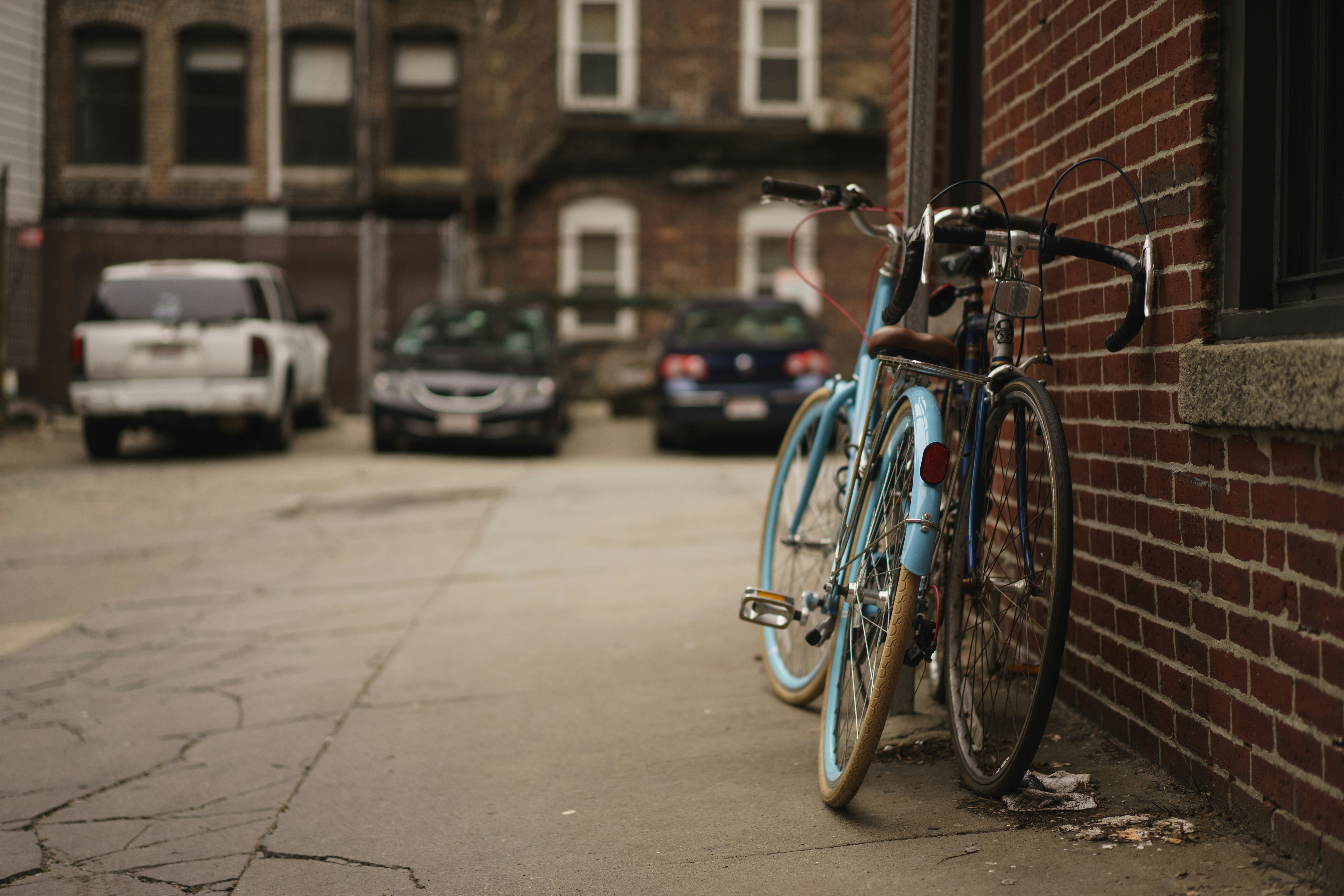 two blue city bikes